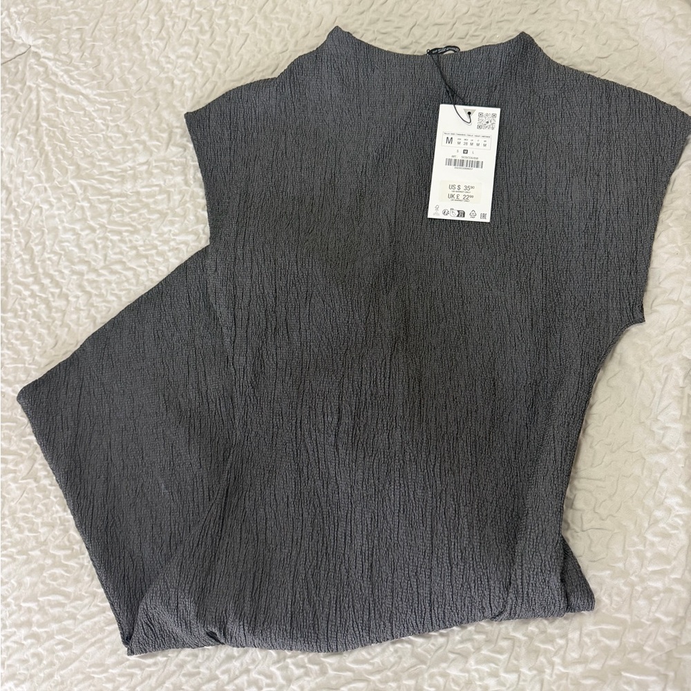 Zara Asymmetrical Textured Dress in Charcoal Gray